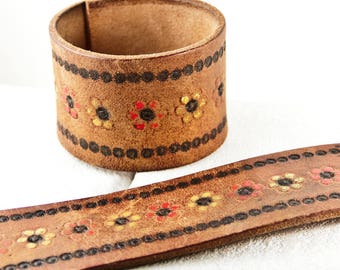 Tooled Leather Jewelry Cuff Made From Vintage Belt Southwest