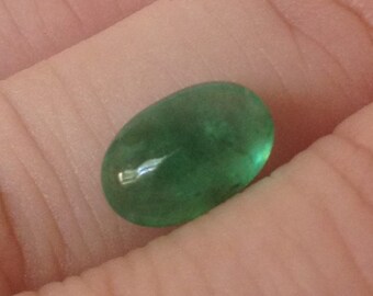 Emerald Cabochon 2.10 Oval 6.5x9.5mm Natural Brazilian Green Gemstone with Video