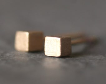 Tiny Cube Stud Earrings in 14k Gold