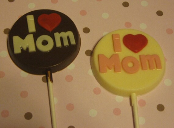 One dozen I Heart Mom lollipop sucker party favors mothers day birthday gifts