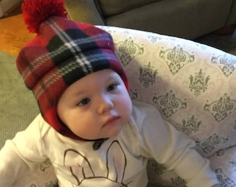 Child’s red plaid fleece hat