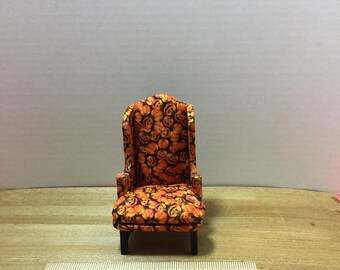 Dollhouse furniture handmade pumpkin wing back chair