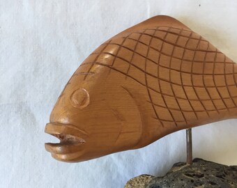 Wood Swimming Fish Sculpture