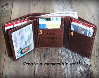 Personalized Mens Wallet - Trifold Mens Wallet - Leather Wallet - Father Day Gift - RFID Wallet - Gift for Dad - Leather Mens Wallet-Tof7133
