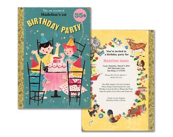 Book theme birthday invitation / printable birthday party invite / storybook theme party / retro children / editable PDF/ add your own text