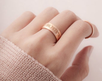 Coordinates Gift - Personalized Coordinates Ring - Custom Coordinates Jewelry - Adjustable Ring - Anniversary Gift For Women - Location Ring