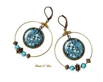 Creole earrings Sakura stain bronze anniversary Christmas costume jewelry