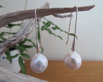 Large white round Pearl earrings