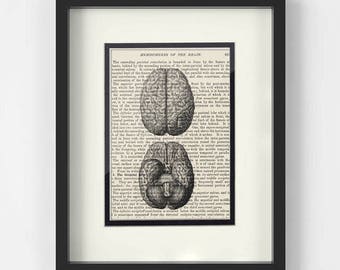Brain Art over Vintage Medical Book Page - Gift for Neurologist, Neurologist Gift, Neuro Nurse, Neuroscience, Neurosurgeon