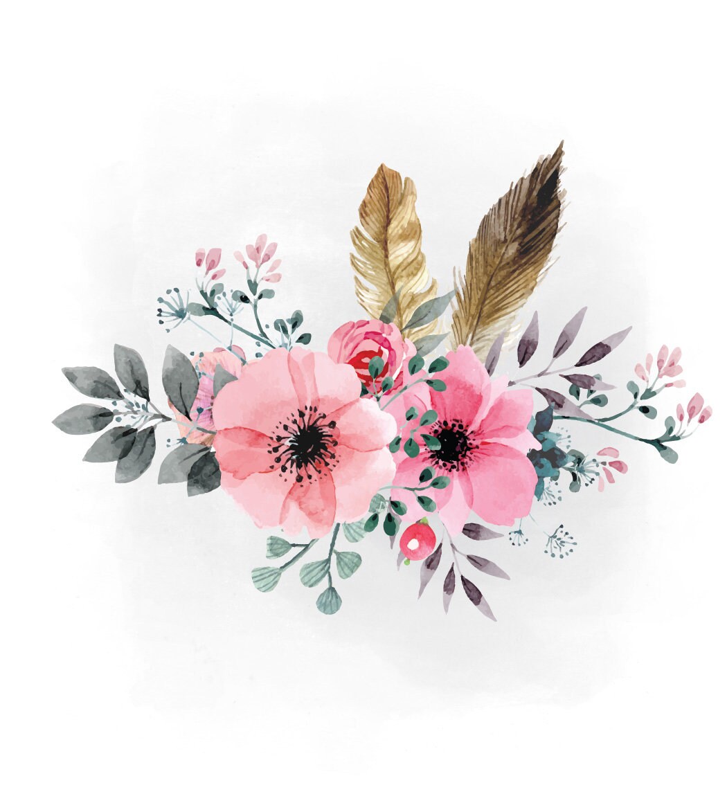 boho floral SVG clipart pink Floral svg feathers and hornes