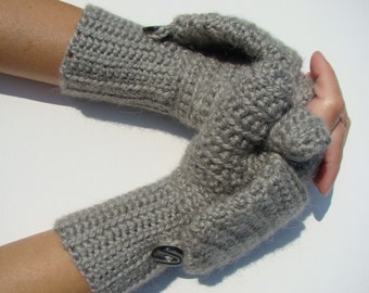 Grey Alpaca Mittens, Convertible Mittens, Fingerless Gloves, Crochet Mittens, Autumn Accessories, Fall Mittens, Fall Gloves, Long Cuff Mitts