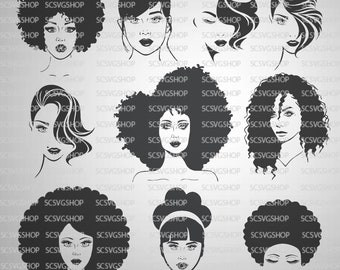 Diva Bundle, Set of 10, Beauty, Afro Diva, Hair, Natural, bougie, Silhouette File, Cut File, DIY, Cricut,Vector Image Commercial Use,