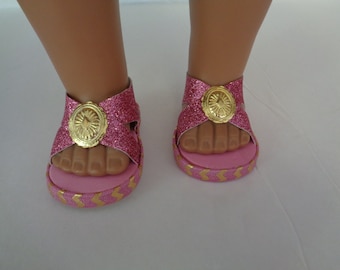 Pink Sparkle sandals-- 18" Doll Sandals-Shown on my american girl doll
