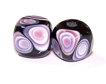 Handmade Lampwork Pair of Purple Rain Cube Beads by Cara