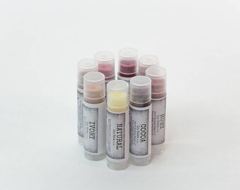 8 Pack or Singles | All Eight Colors | Natural Lip Balm | Beeswax Balm | Tinted Lip Balm | Cocoa Butter Lip Balm | Fatty's Soap Co.