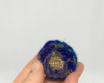 Needle felted brooch, Felted and beaded brooch, Blue brooch, Wool brooch, OOAK brooch, Textile jewelry, Whimsical brooch,