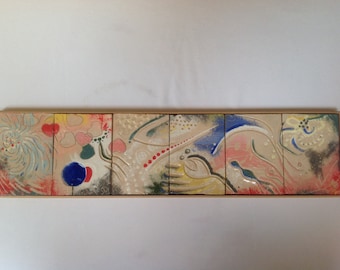 Ceramic art, ceramic wall art, ceramic tile art, framed ceramic tile art, abstract art, handmade tiles