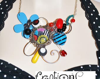 collier sculptural sur fil aluminium ajustable /adjustable sculptural necklace
