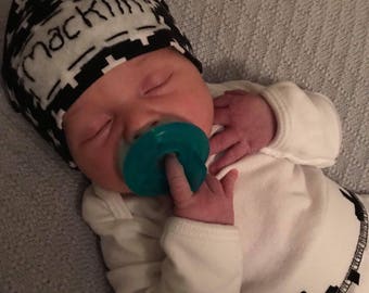 Personalized baby hat, baby hospital hat, coming home outfit, baby beanie, newborn baby hat, black and white baby hat, preemie baby hat