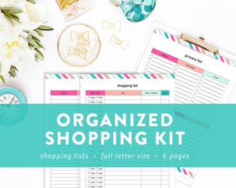 Organized Shopping Kit - Printable Shopping Lists, and Online Username and Passwords Tracker - INSTANT DOWNLOAD