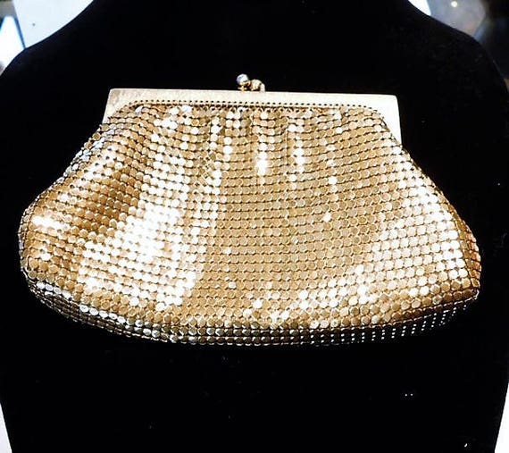 Gold Enamel Mesh Whiting Davis Evening Coin Pouch Purse