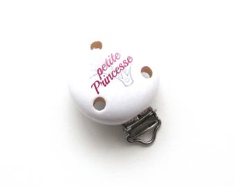 Wooden Princess clip - white/Fuchsia