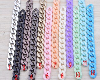 50 plastic chain links, Assorted color small chain links, Jewelry open chain link, Twist links, plastic curb chain, flat oval links 13x18mm