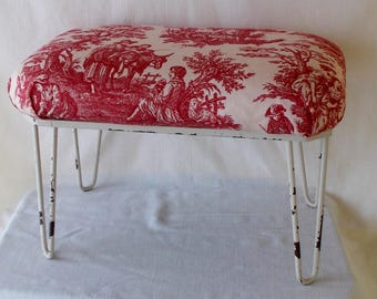 Vintage Footstool, Cottage Shabby Chic, New Upholstery