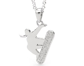 Sterling Silver Freestyle,Slopestyle Snowboard Pendant - Female
