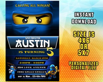Ninjago Invitation,Ninjago Birthday,Ninjago Party,Ninjago Birthday Party,Ninjago Party Invitation,Ninjago Invites,Ninjago Invite,Card F0215