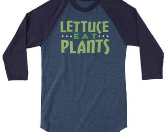 Funny Lettuce Eat Plants Vegetable Healthy Food Print 3/4 sleeve raglan shirt