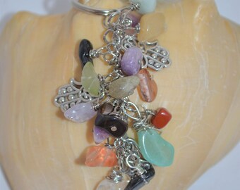 Swivel Clip Keychain or Bag Clip Hamsa Hand & Semi Precious Stones , Hamsa Hand Keychain, Semi Precious Stone Keychain