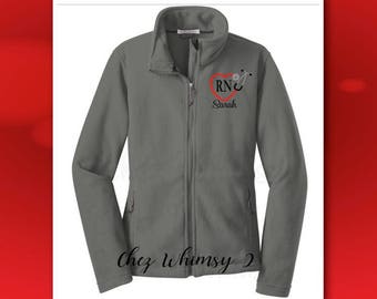 Nurse Jacket, Ladies Fleece Jacket, Embroidered Stethoscope, Full Zip Fleece Jacket, Personalized Jacket, Heart Stethoscope Monogram