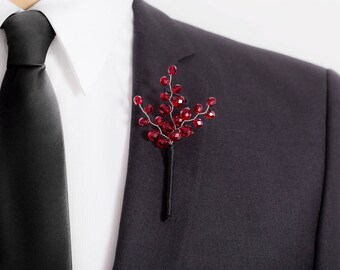 Limited Edition Dark Red Boutonniere - Burdugndy - Maroon Boutonniere - Mens Boutonniere