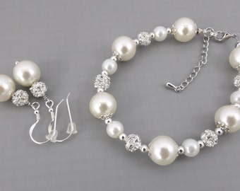 Elfenbein Perle Brautjungfer Schmuck-Set, Armband und Ohrringe set, Brautjungfer Schmuck-Set, brautjungferngeschenk, Hochzeitsschmuck