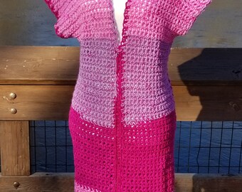 Tunic Top / Beach Cover up with Beaded Fringe Small, Medium, Large Free Shipping