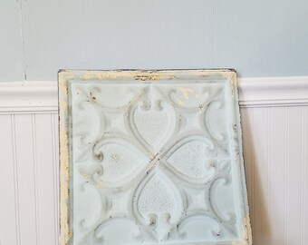 15" Tin Ceiling, Ceiling Tile Square, Antique Tin Tile, Old Ceiling Tin Quatrefoil Pattern Metal Ceiling Vintage Ceiling Tile Fleur de Lis