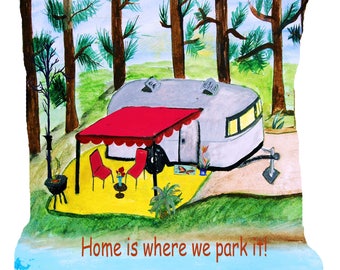 Air stream retro camper on the lake double sided art throw or body pillow case from my art