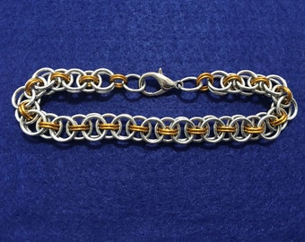 Silver and Gold Helmweave Chainmaille anklet
