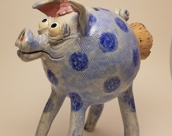 Pottery Piggy Bank, Hand Made, Cork stopper