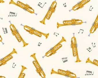 Robert Kaufman fabric TRUMPETS on Cream