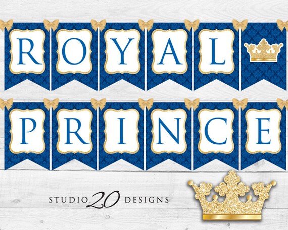 instant download royal blue prince baby shower banner glitter