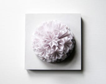 White Ball of Stars - Origami Panel No10c - White Wall Sculpture - 6x6 Square Art Tile - Kusudama Ball Origami Sculpture - White Wall Decor