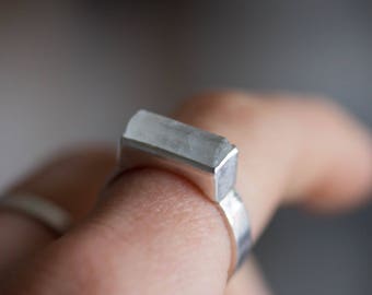 Raw Aquamarine ring in Sterling Silver, OOAK, March Birthstone