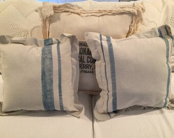 Farmhouse Style Grain Sack Pillow Choose your colors - Farmhouse Pillow - French Provincial Style - French Country Decor - Fixer Upper