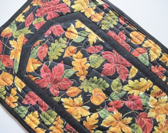 Quilted table runner Fall Leaves Rust brown gold black free shipping Quiltsy handmade