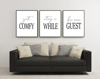 Set of 3 Wall Art,Get Comfy,Stay A While,Be Our Guest,Guest Room Art,Be Our Guest Sign,Guest Room Signs,Guest Room Decor,Wedding Table Sign