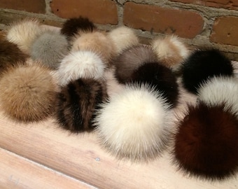 Recycled Mink Fur Shoe Poms - Pair of Mink Shoe Pom Poms - 2-Inch