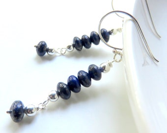 Long Lapis Earrings, Cobalt Blue, Sterling Silver Gemstone Earrings, Lapis Lazuli Jewelry, Minimalist Earrings, Unique Gift for Her
