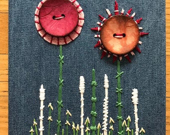 Embroidered Button Wildflower Garden